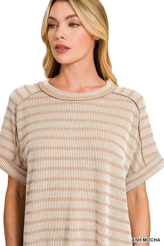 Another view: Raised Rib Striped Exposed Seam Top