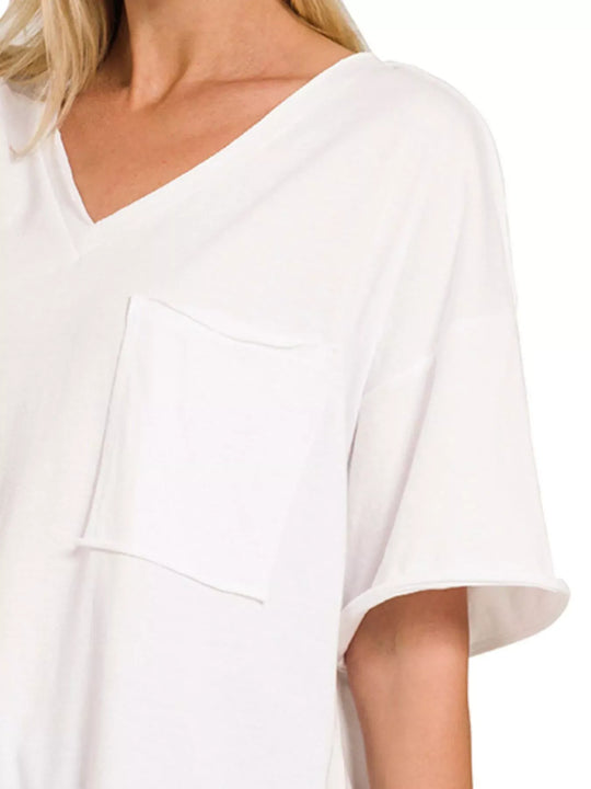 Another view: Front Pocket Raw Edge Boyfriend Tee
