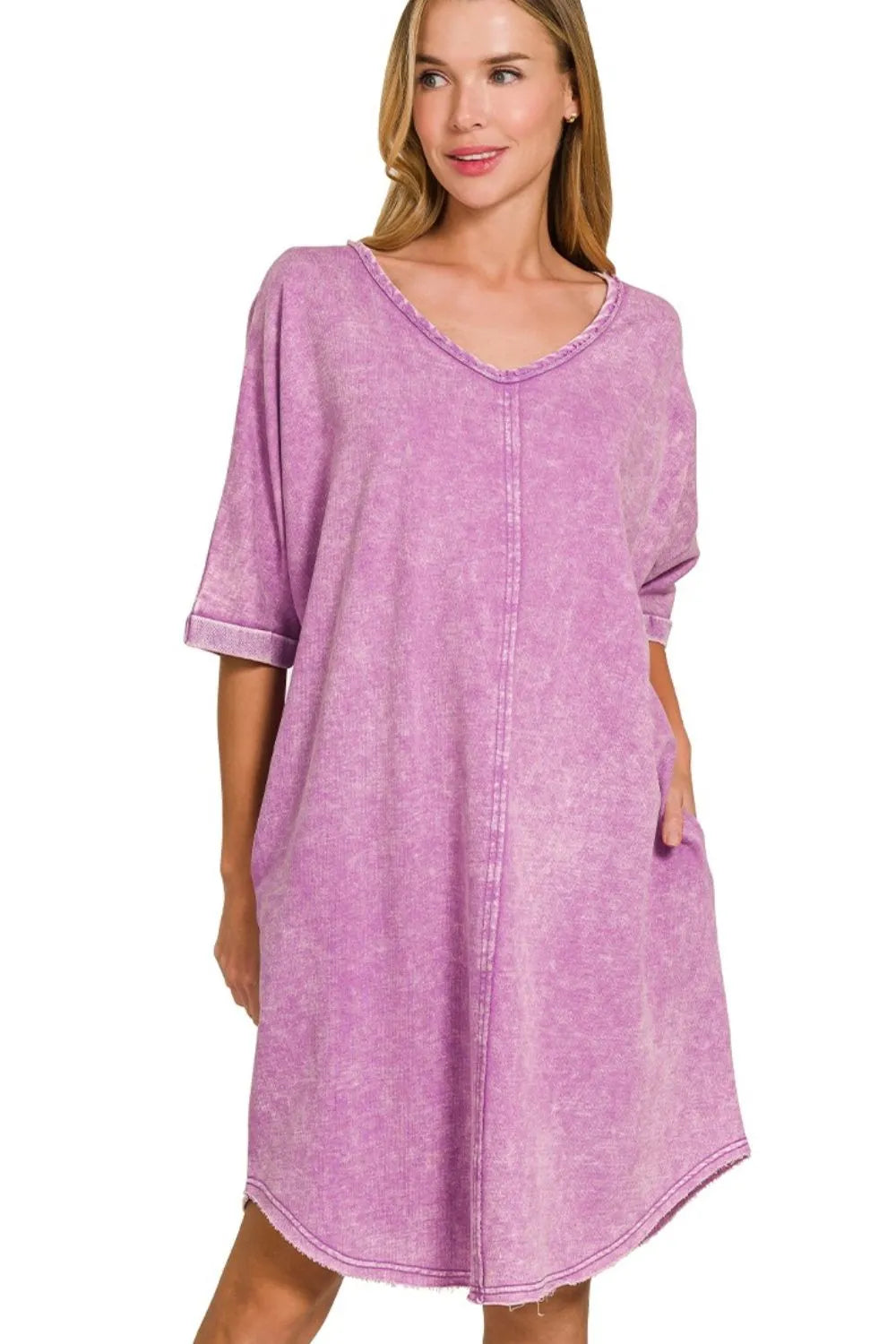 Acid-Wash French Terry T-Shirt Dress