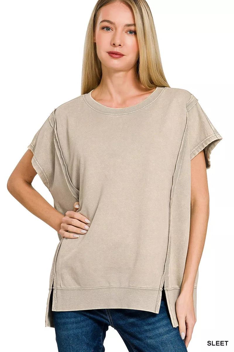 French Terry Acid Washed High-Low Top