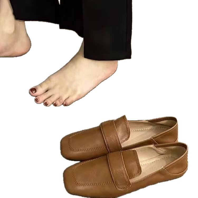 Women's French-Style Retro Square Toe Flat Casual Shoes - Slip-On Comfort Loafers