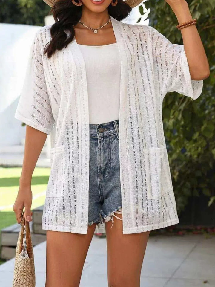 Openwork Open-Front Cardigan