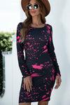 Abstract-print boat-neck long-sleeve mini dress