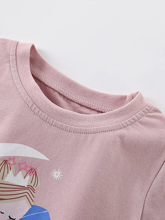 Another view: Girls’ Fairy Graphic Cotton T-Shirt — Dusty Pink