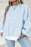 Casual light blue plaid sweatshirt with drop shoulders