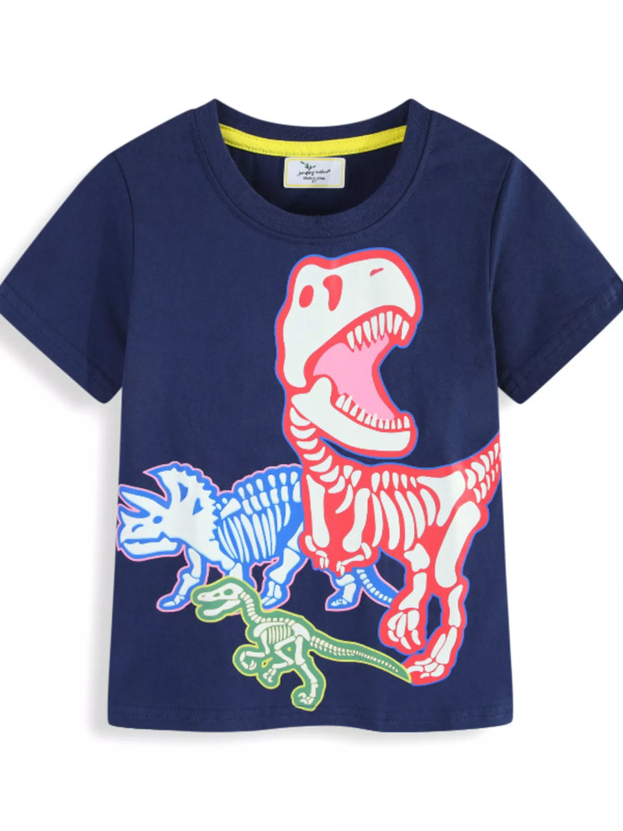 Glow-in-the-Dark Dinosaur Skeleton T-Shirt — Indigo
