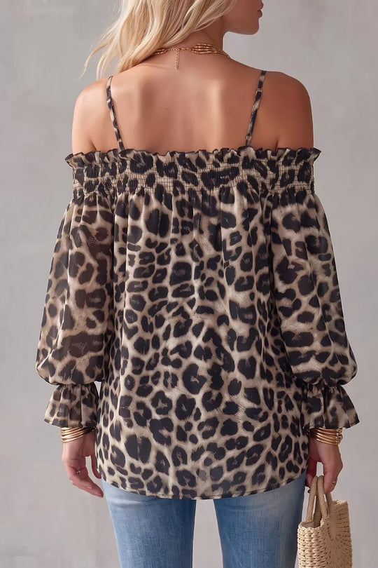 Another view: Spaghetti Strap Leopard Long-Sleeve Blouse