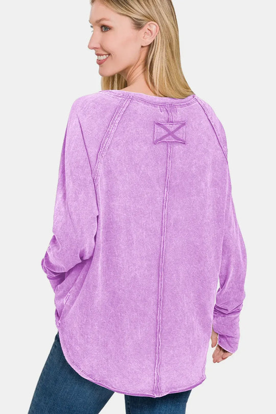 Another view: Round Neck Thumbhole Long Sleeve T-Shirt
