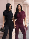 Women's ruched hooded flare-leg jumpsuit