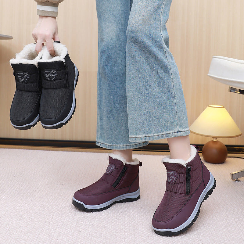 Women's Fleece-Lined Winter Boots - Warm Side-Zip Mid-Calf Boots with Non-Slip Sole