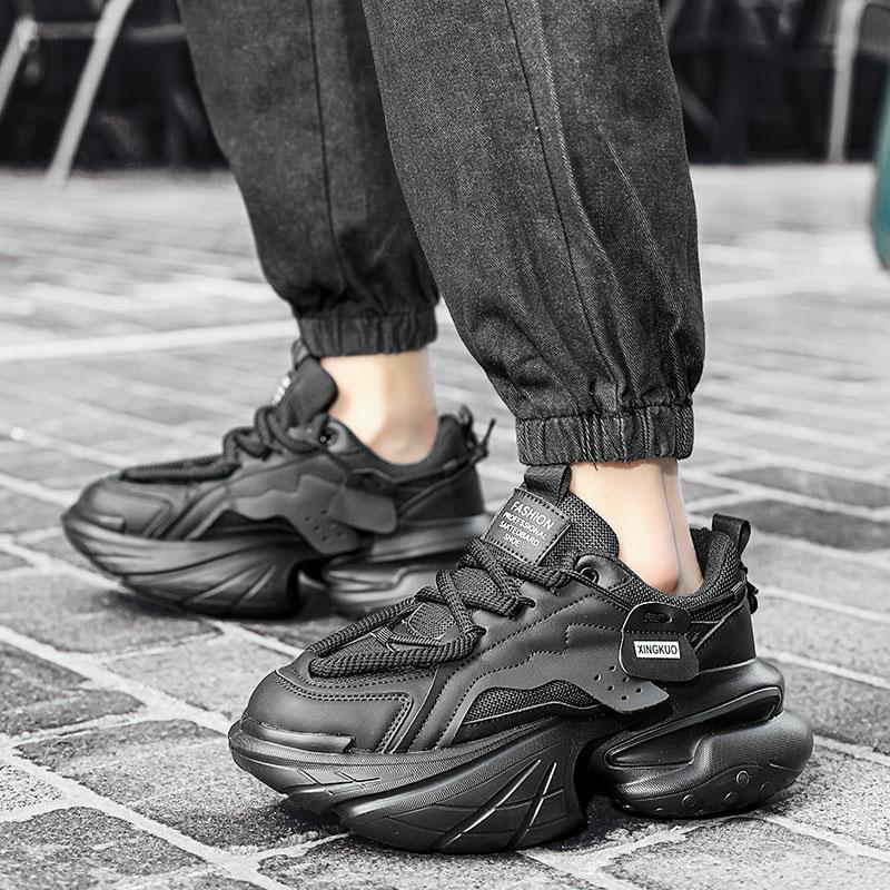 Men's Breathable Height-Enhancing Casual Sneakers - Thick Sole Lace-Up Shoes
