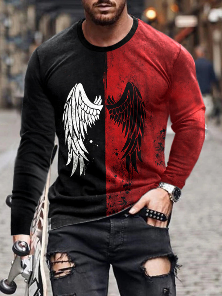 Men's split-color wing graphic long-sleeve T-shirt
