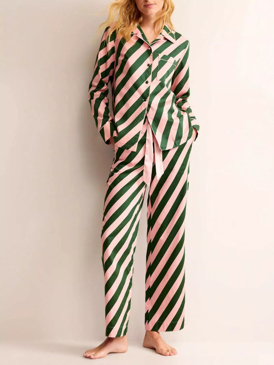 Striped Long-Sleeve Shirt and Pants Lounge Set