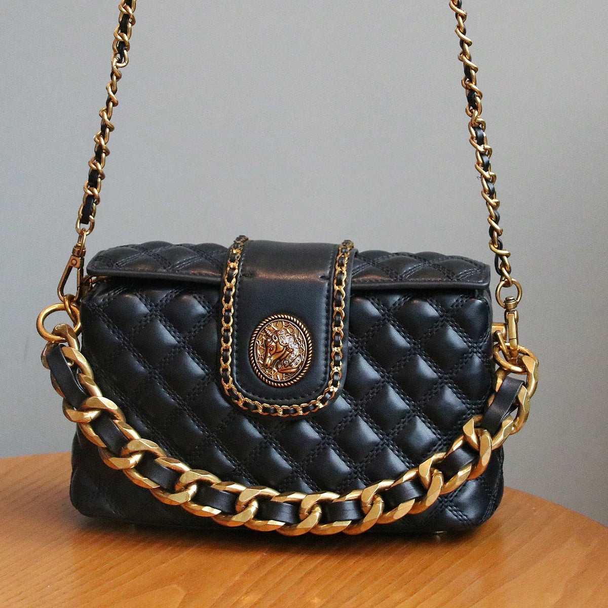 Diamond-Quilted Chain Crossbody Bag