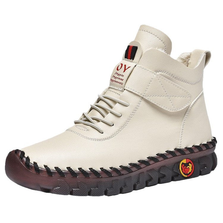 Women's High-Top Velcro Cotton Boots – Casual Flat Heel Ankle Boots
