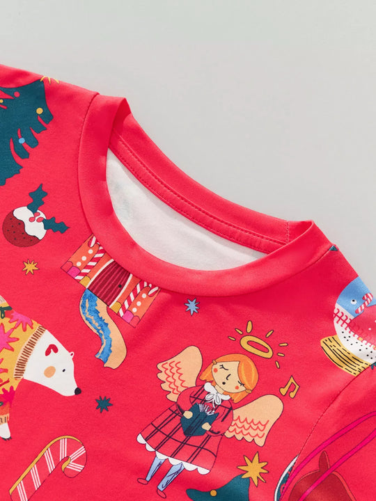Another view: Kids’ Christmas Top & Pants Pajama Set — Red