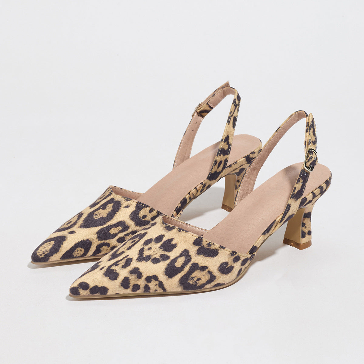 Women's Pointed-Toe Mid Heel Sandals | Buckle Closure Back-Open Summer Sandals