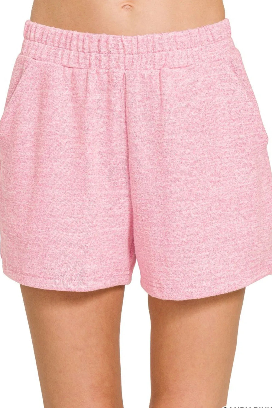 Soft Melange Hacci Elastic Waistband Shorts — Candy Pink