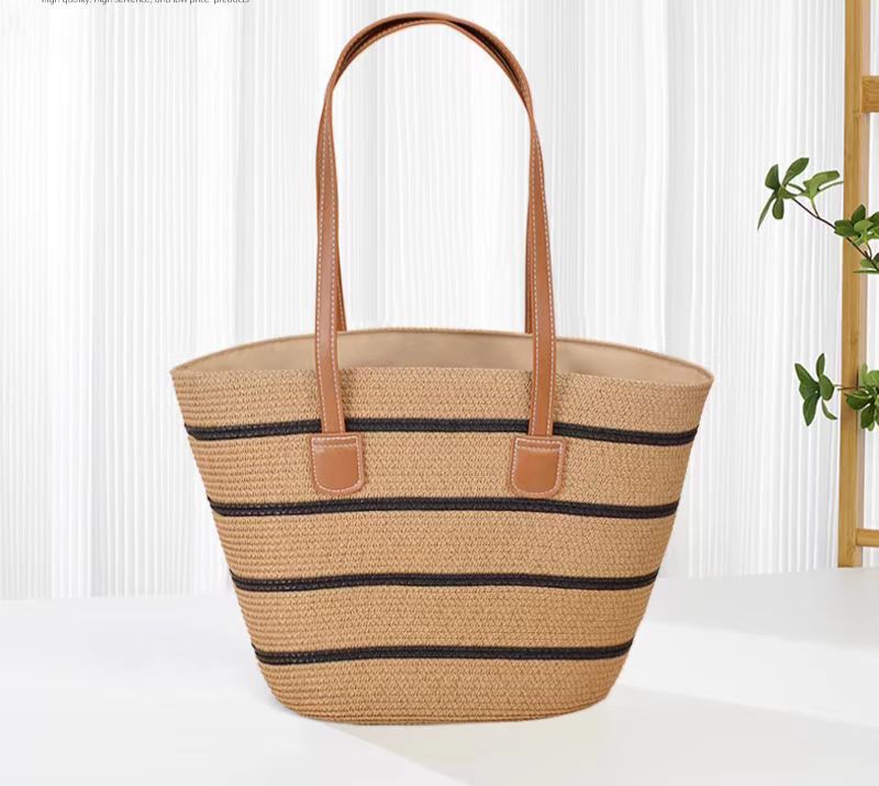 Women's Woven Straw Tote Bag - Minimalist Urban Casual Shoulder Bag with Zipper Compartment