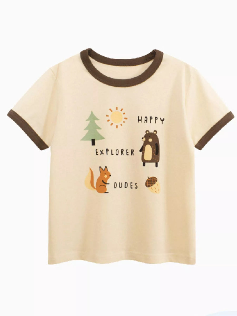 Kids' Happy Explorer Woodland Graphic T-Shirt – Cream