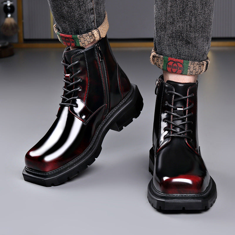 Women's Insulated Side Zipper Boots - Wedge Heel High Shaft Winter Boots with Rubber Sole