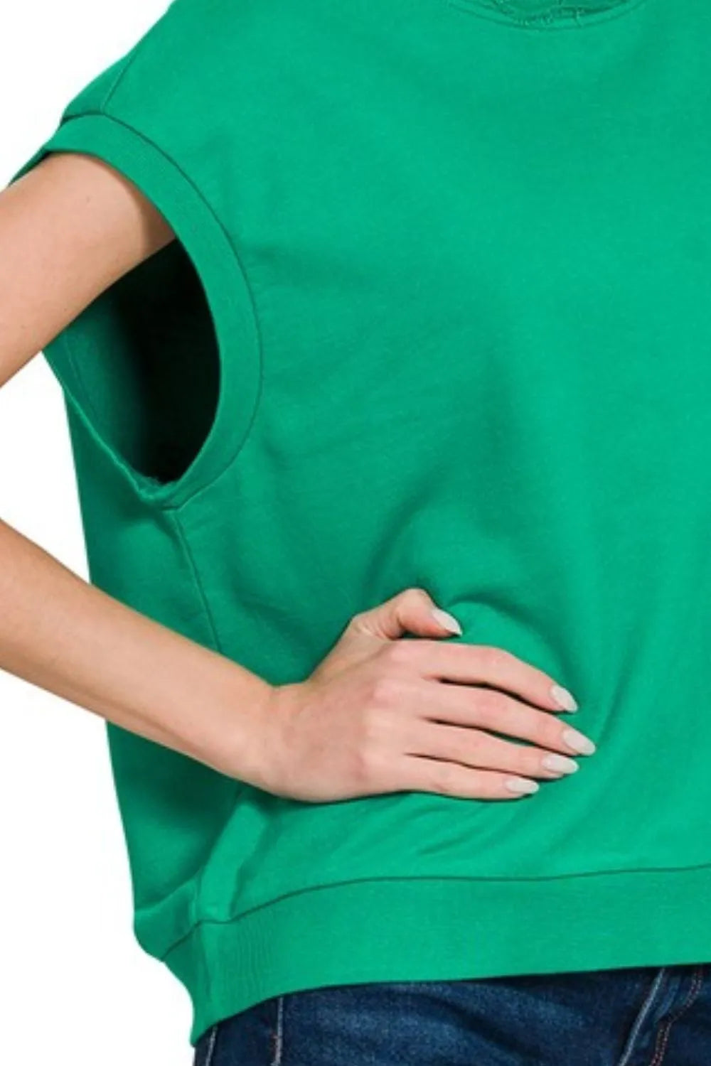 French Terry Round Neck Cap Sleeve T-Shirt