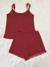 Women's gathered cami and mesh-trim shorts lounge set