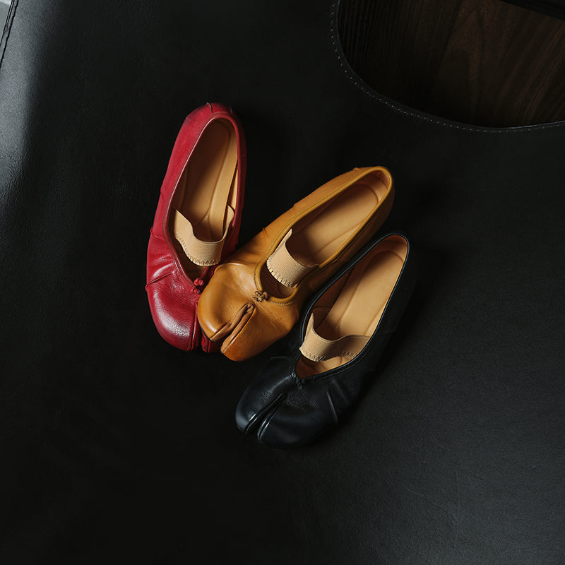 Full Grain Leather Tabi Mary Jane Flats