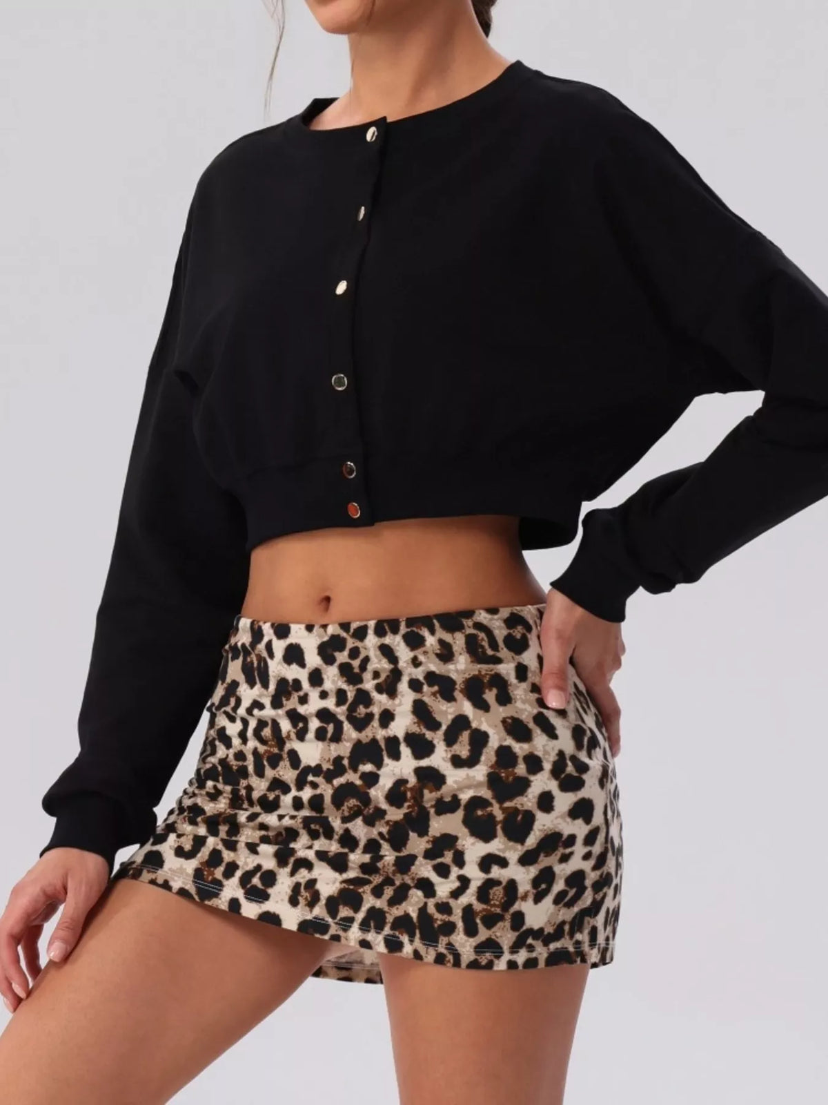 Cropped Button-Down Activewear Cardigan