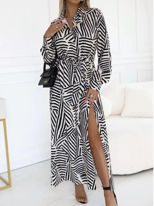 Another view: Zebra-Print Belted Maxi Shirt Dress
