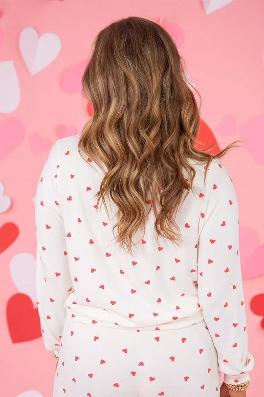 Another view: Heart-Print Long-Sleeve Top & Pants Lounge Set — White