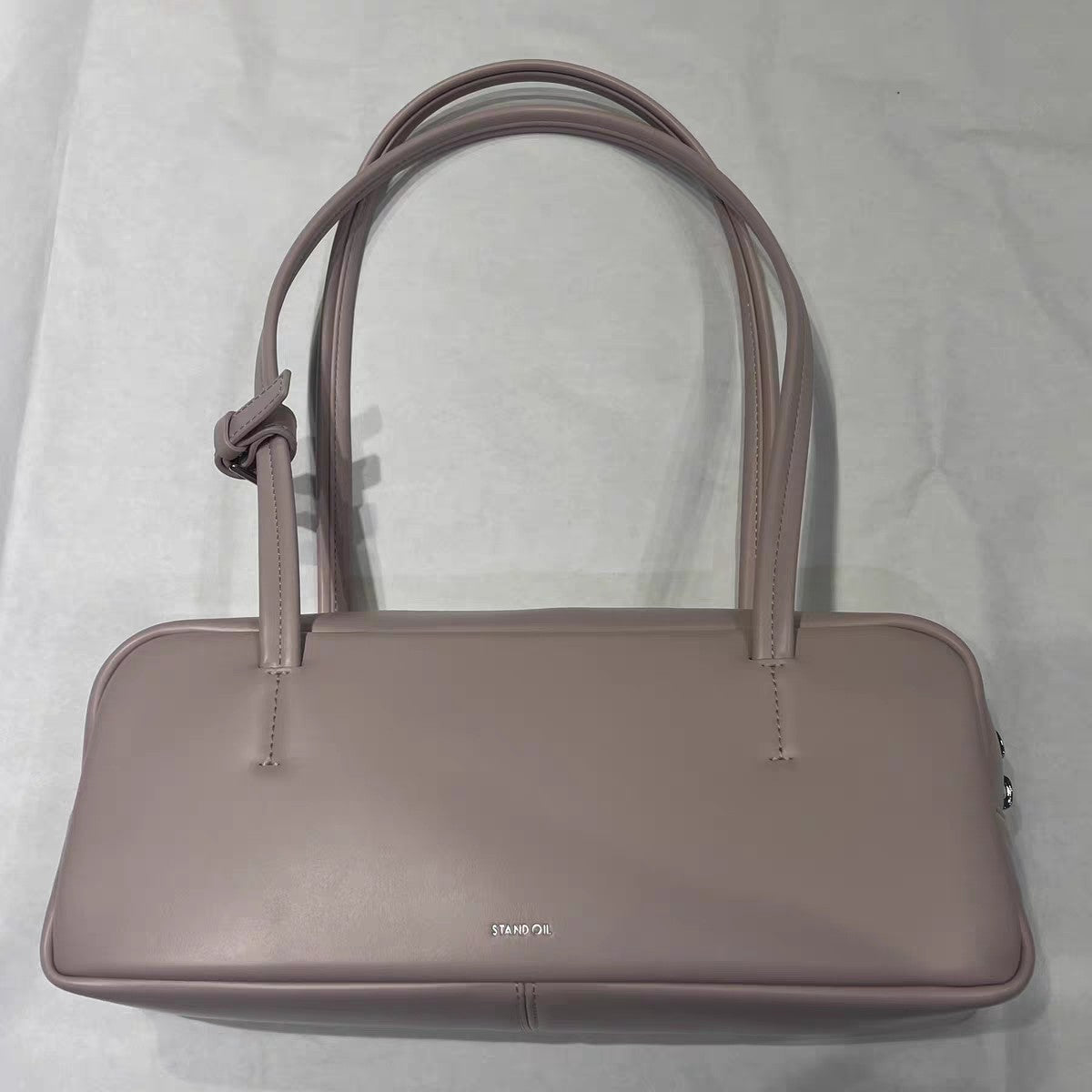 French Baguette Style PU Leather Underarm Tote Bag for Women - Elegant Horizontal Handbag with Lace Detail