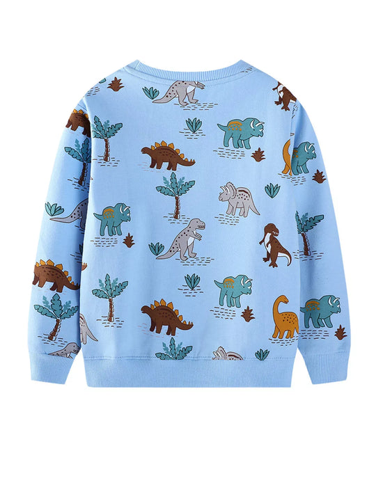 Another view: Kids’ Dinosaur-Print Cotton Sweatshirt — Light Blue