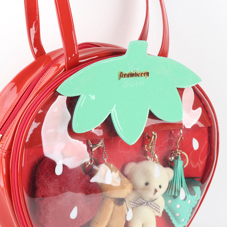 Strawberry Transparent Shoulder Bag | Soft-girl Lolita Tote | Red & Pink