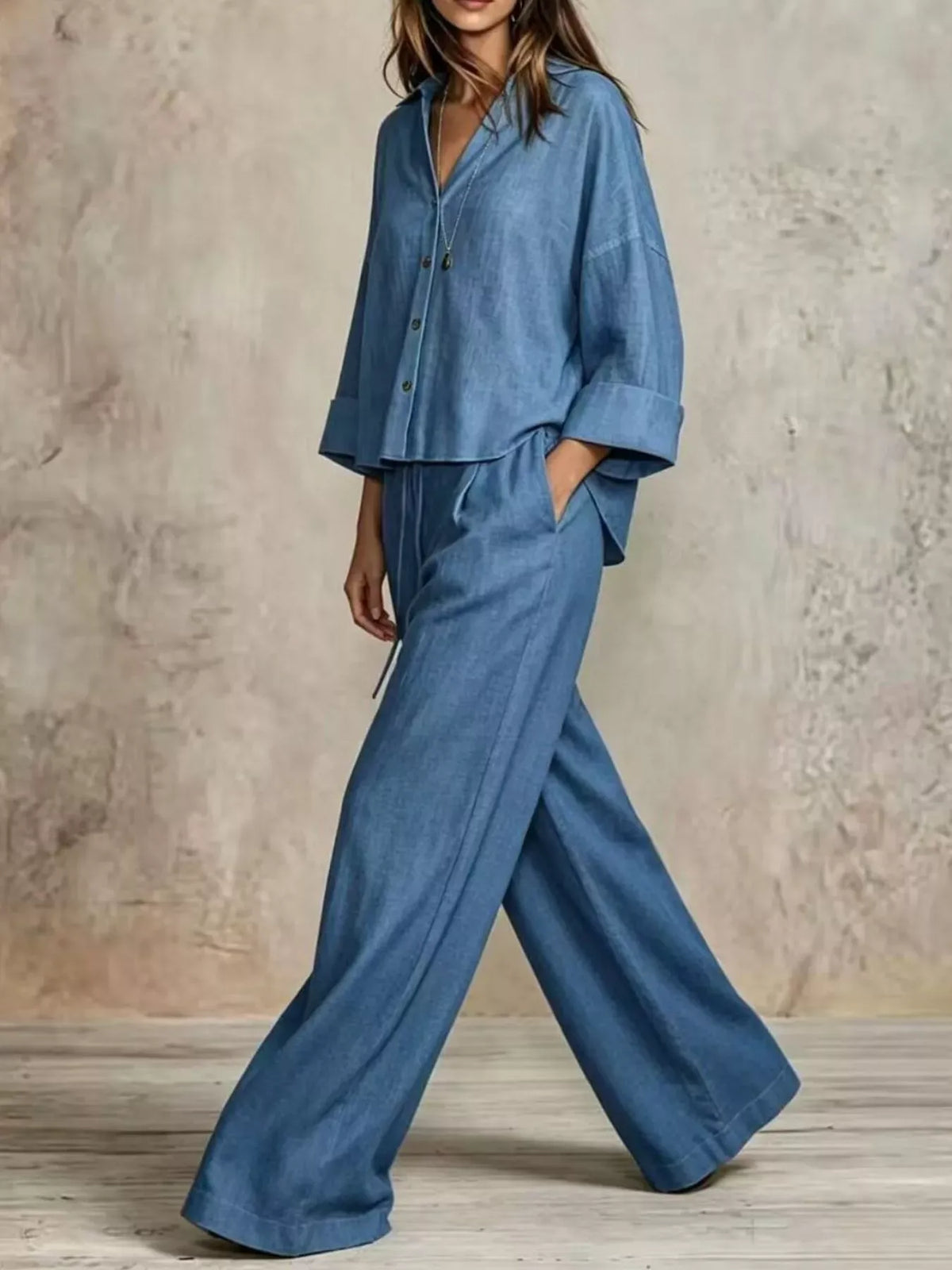 Women's Button-Down Shirt & Wide-Leg Pants Set — photo 13