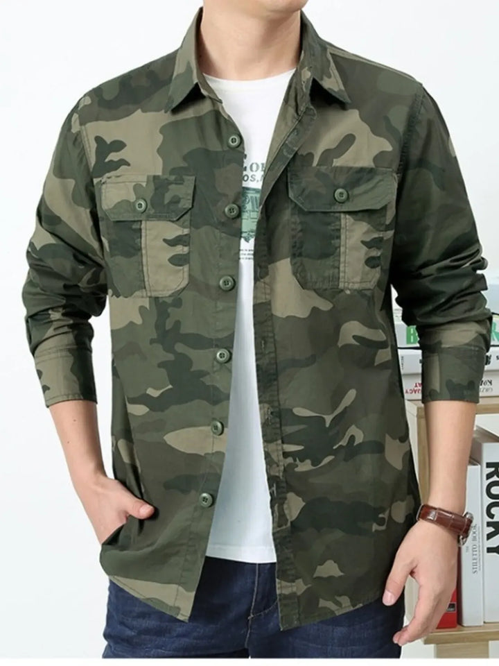 Men's Plus Size Camouflage Print Long-Sleeve Shirt