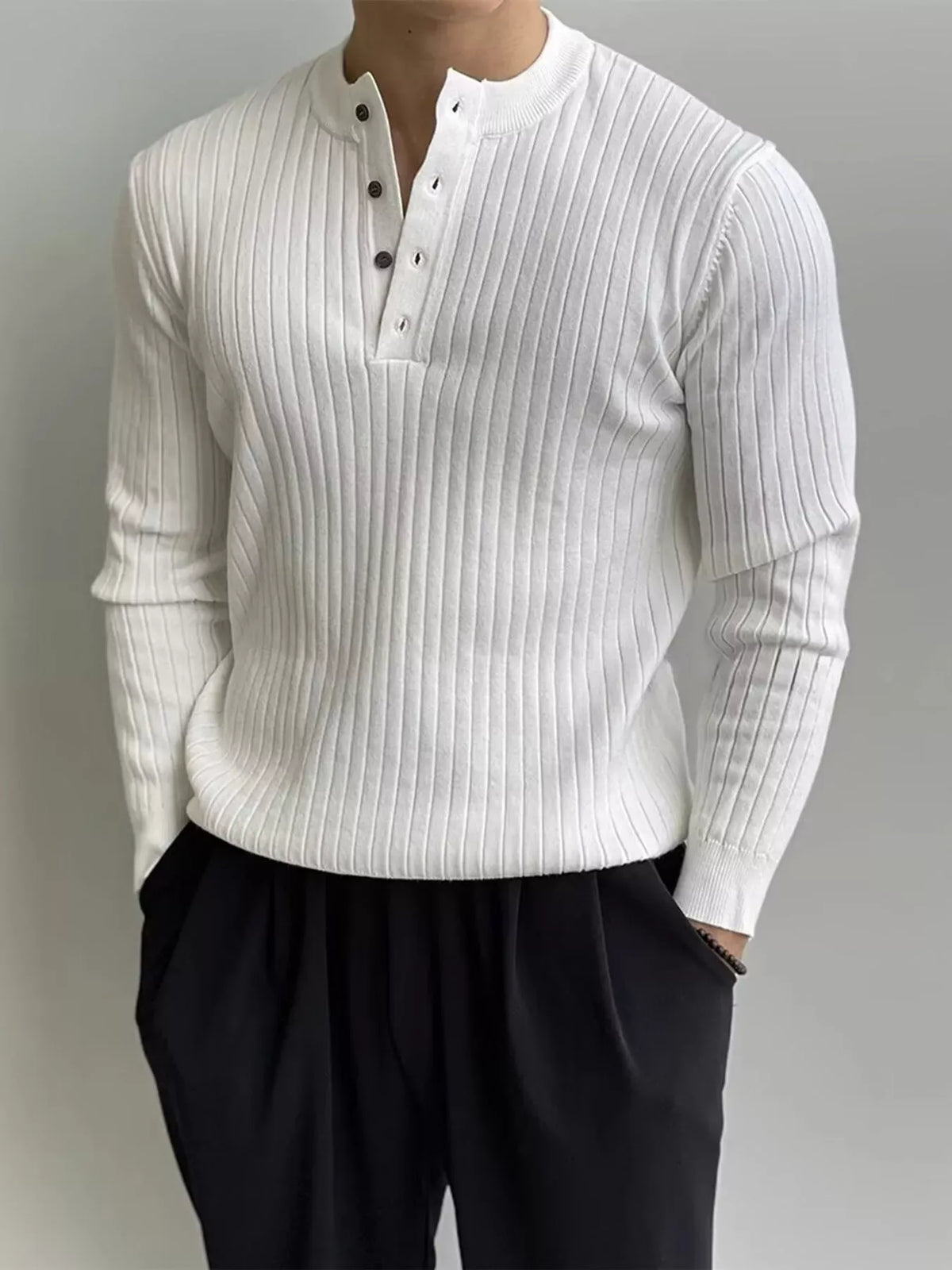 Men's Slim-Fit Ribbed Knit Top with Button Detail — photo 1