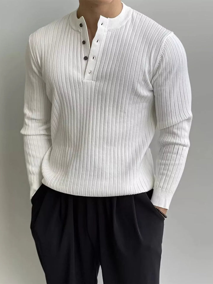 Men's Slim-Fit Ribbed Knit Top with Button Detail