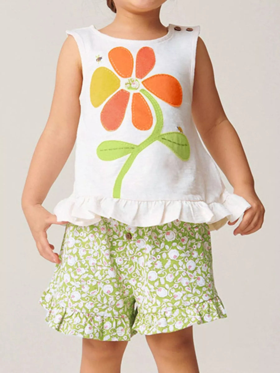 Girls' Ruffle-Trim Tank & Shorts Set – White