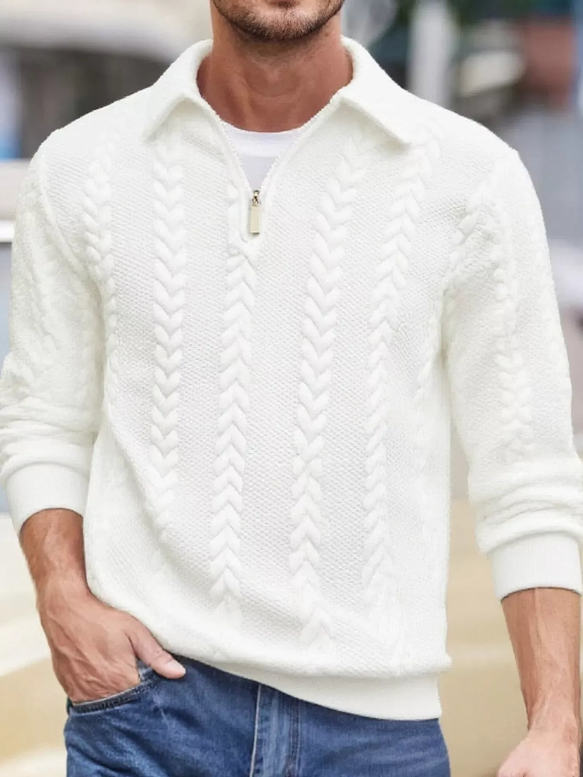 Men's Cable-Knit Quarter-Zip Sweatshirt — photo 3