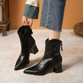 Women's Retro Chunky Heel Ankle Boots – Pointed Toe Side Zipper | Microfiber Leather | All-Season