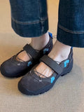 Women's Vintage Leather Mary Jane Shoes | Velcro Strap Thick Sole Low-Top