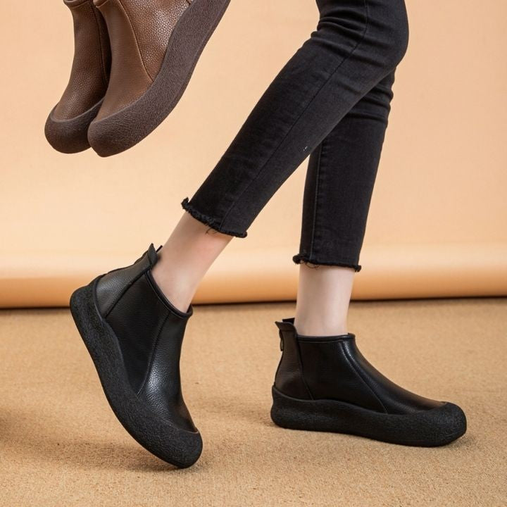 Women's Vintage Mid-Calf Boots | PU Leather Back Zipper | Flat Heel Casual Winter Boots