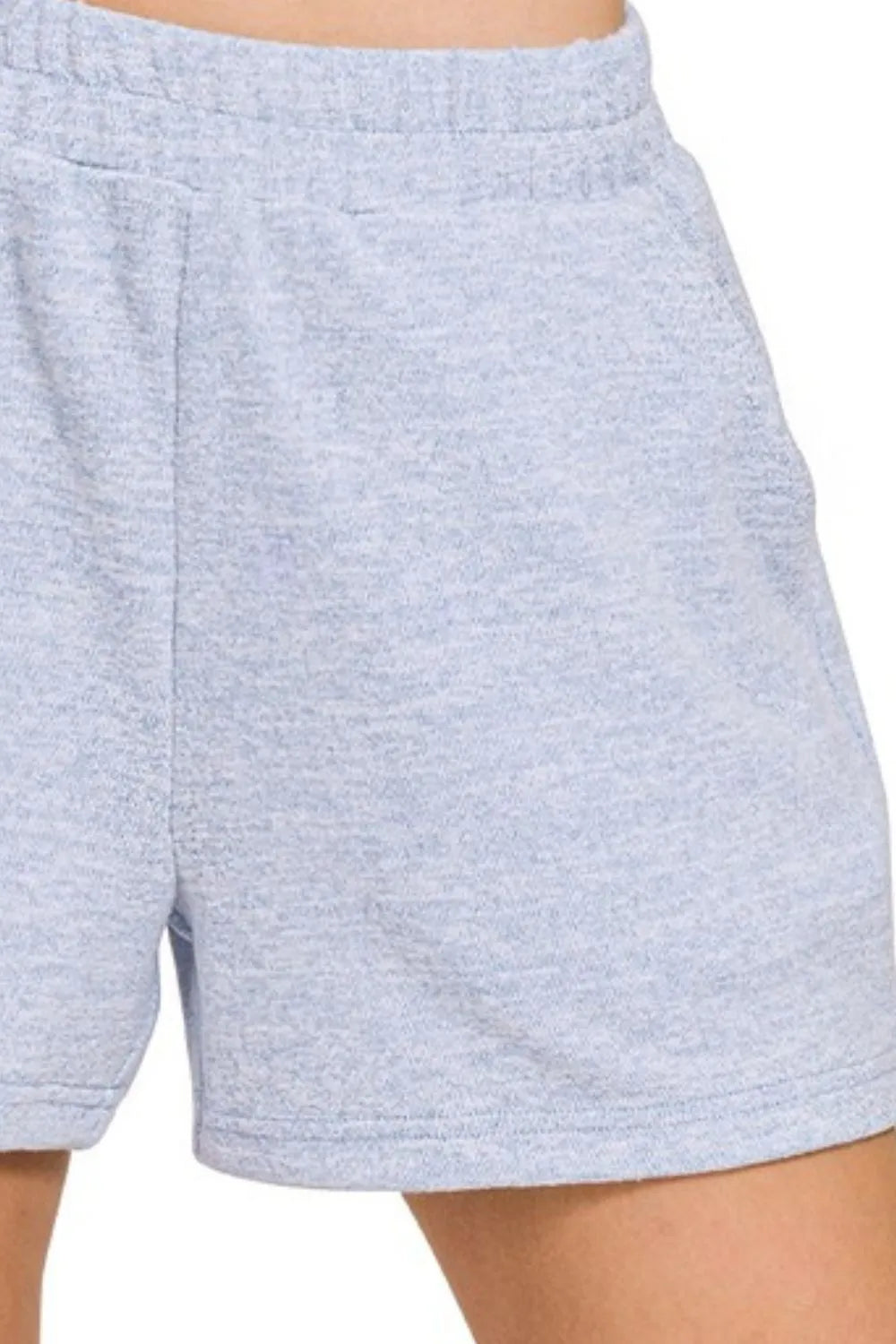 Soft Melange Hacci Elastic Waistband Shorts — Lt Blue