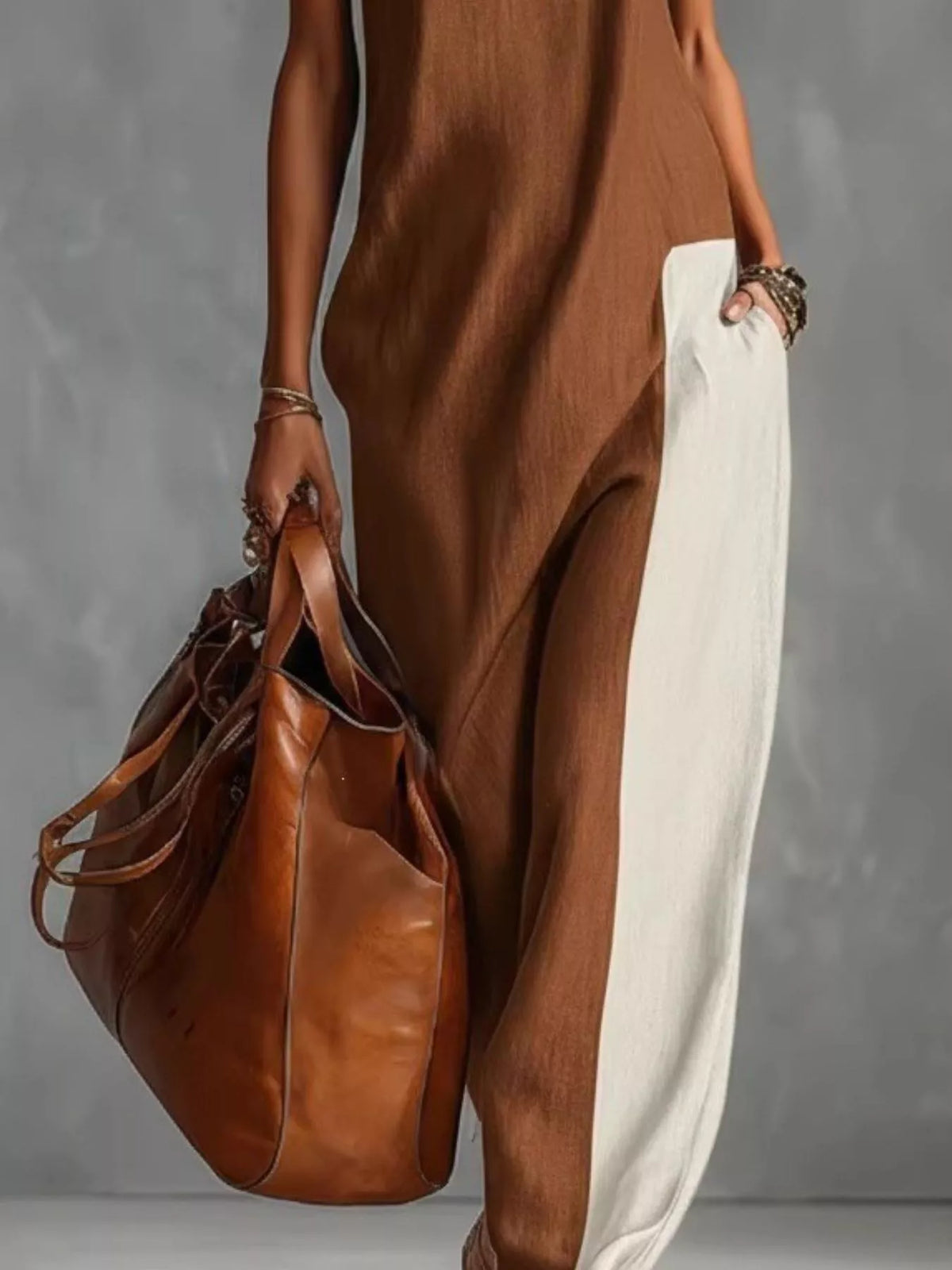 Color-Block Mock-Neck Sleeveless Maxi Dress