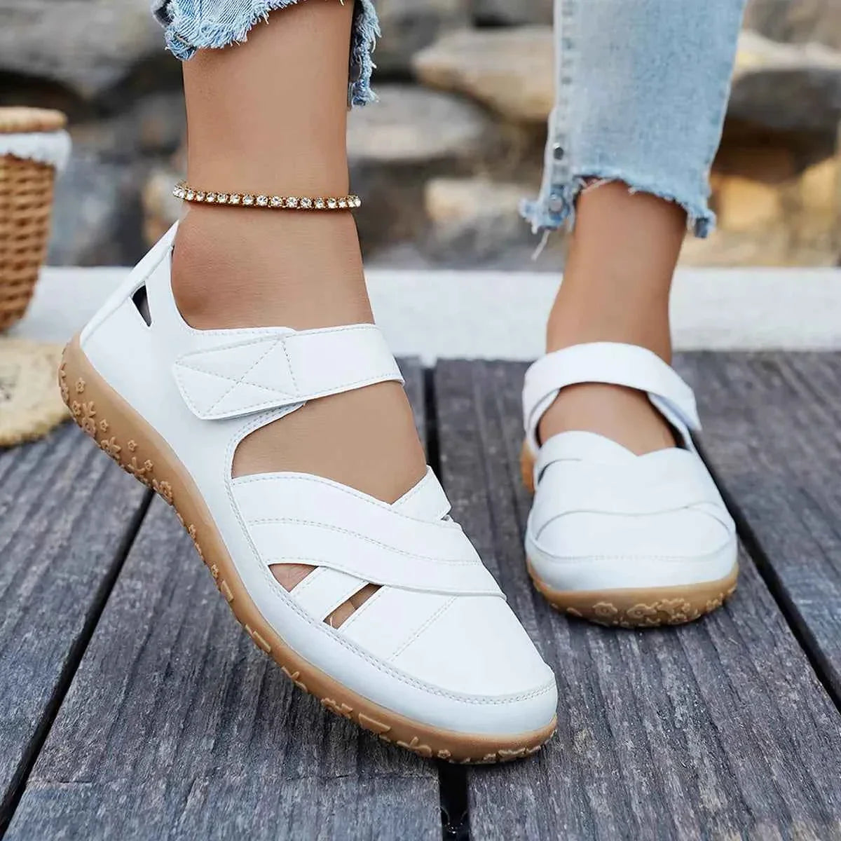 Women's Velcro Slip-On Sneakers | Casual Flat Walking Shoes | Comfortable Everyday Footwear