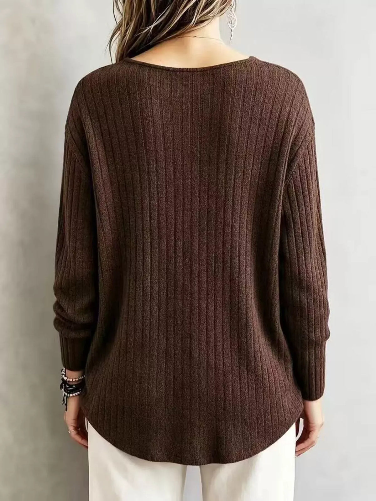 Women's Ribbed V-Neck Long-Sleeve Top — photo 8