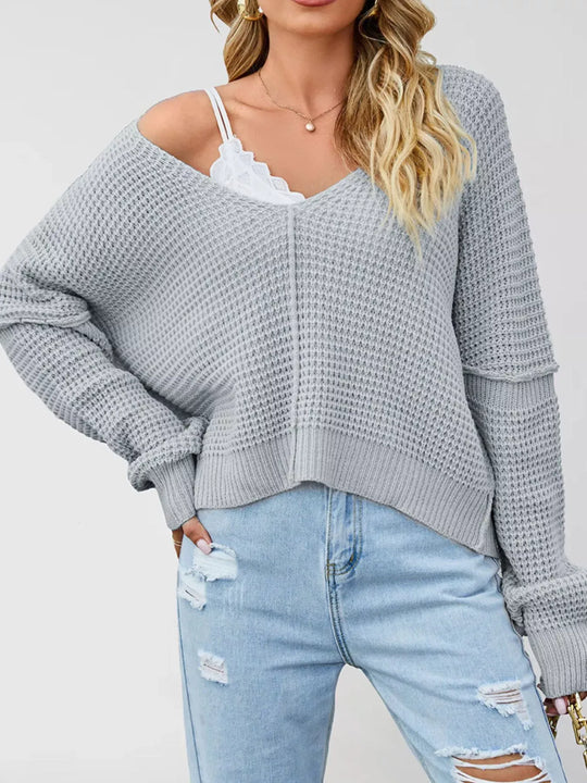 Another view: Waffle Knit Dropped Shoulder Sweater