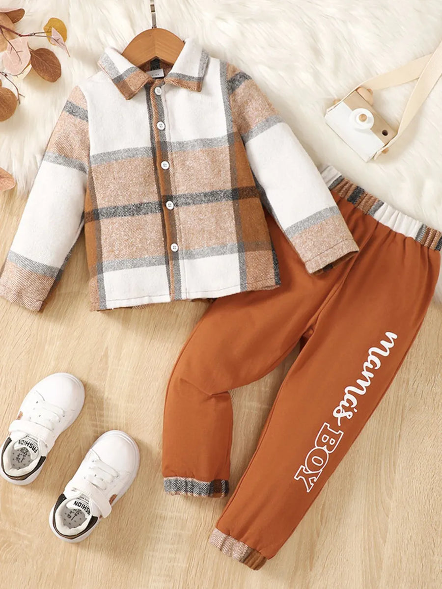 Color-Block Button-Up Top & Pants Set — Ochre
