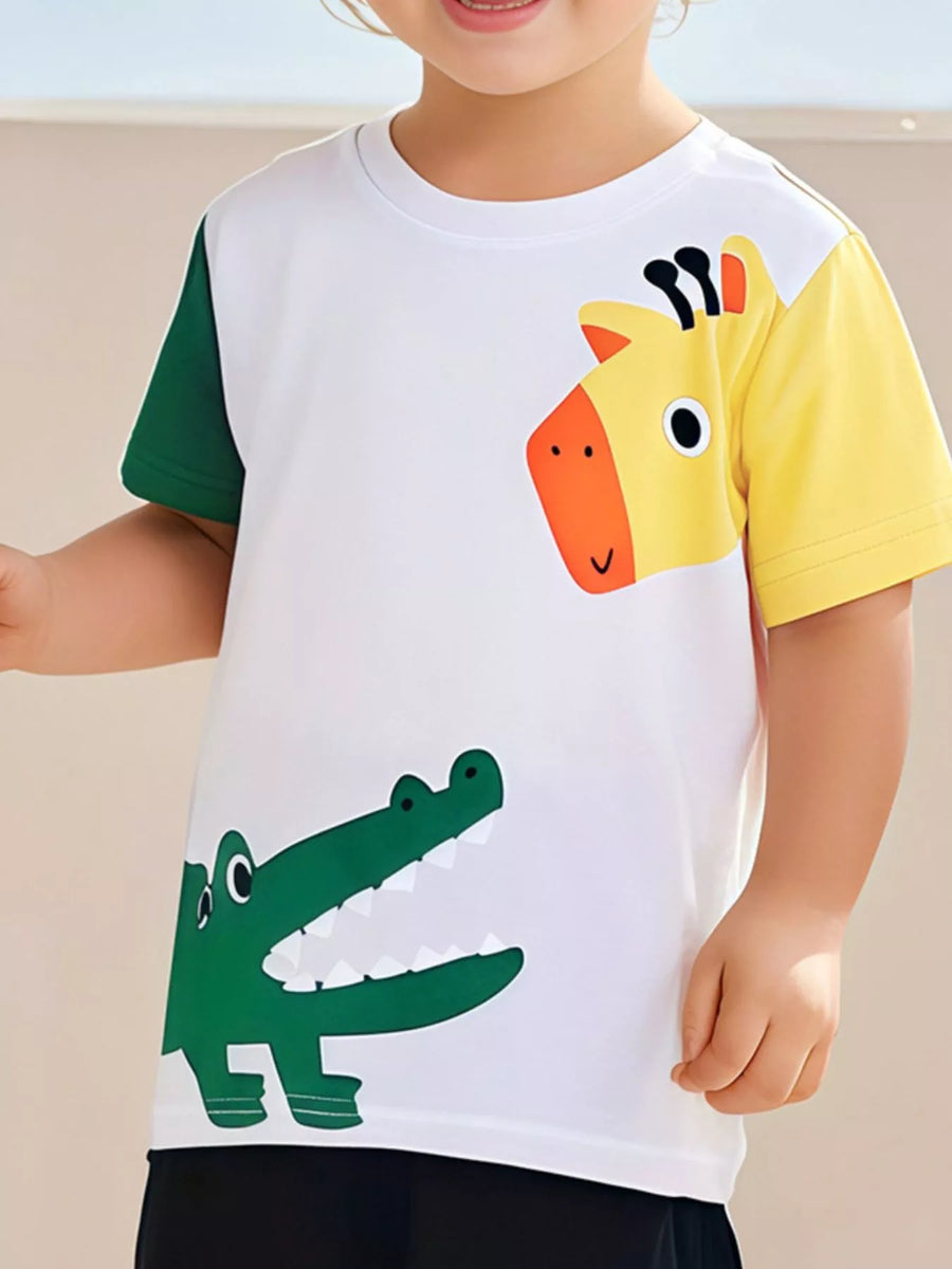 Kids' Cartoon Animal Cotton T-Shirt – White